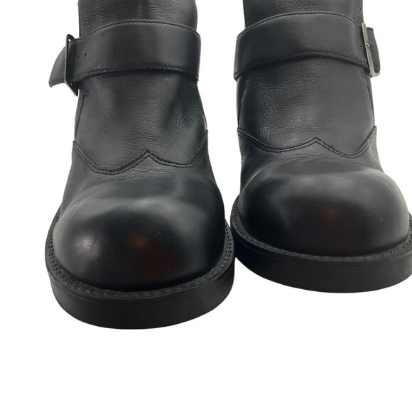 9&Co. Womens 9.5 Black Leather Chunky Ankle Boots Wingtip Buckle Goth Grunge - Picture 3 of 12